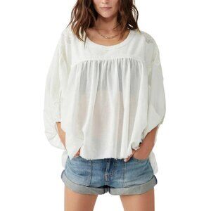 Free People Cream Gauze Peasant Tunic